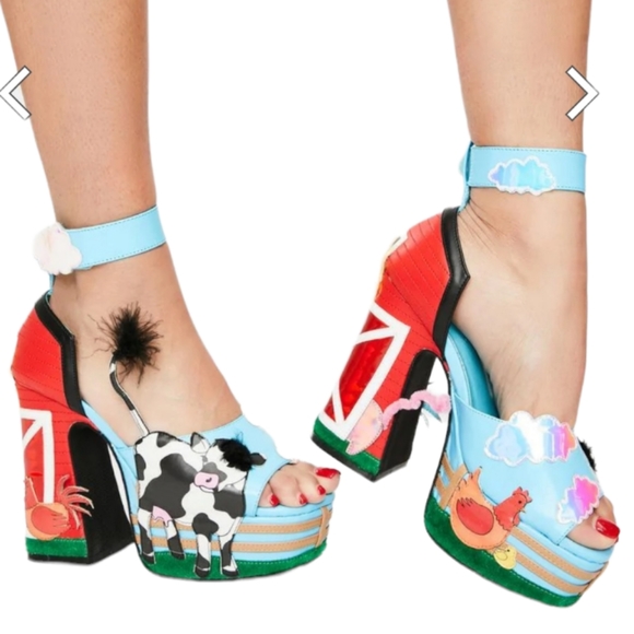 dELiA*s | Shoes | Delias Animal Playhouse Farm Cow Holographic Platform Sandals Heels | Poshmark